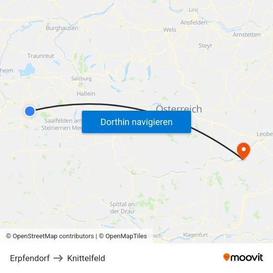 Erpfendorf to Knittelfeld map