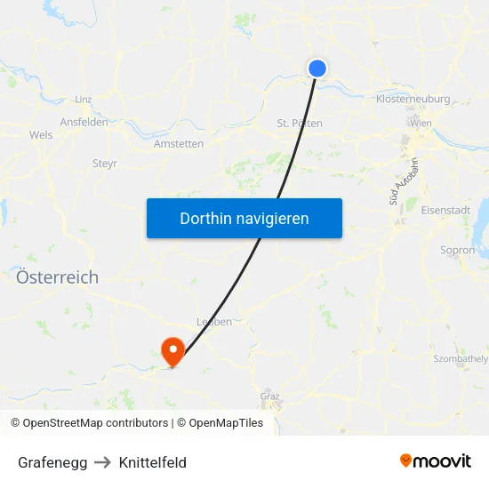 Grafenegg to Knittelfeld map