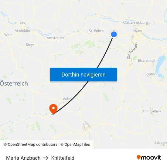 Maria Anzbach to Knittelfeld map