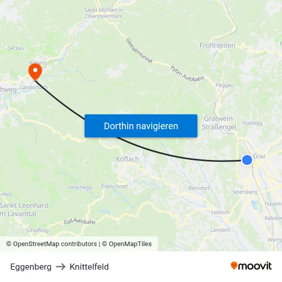 Eggenberg to Knittelfeld map