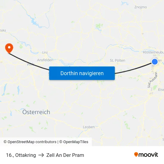 16., Ottakring to Zell An Der Pram map