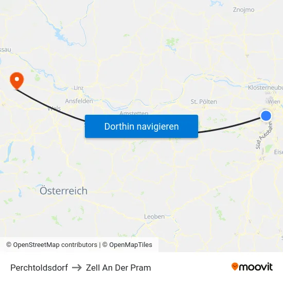 Perchtoldsdorf to Zell An Der Pram map