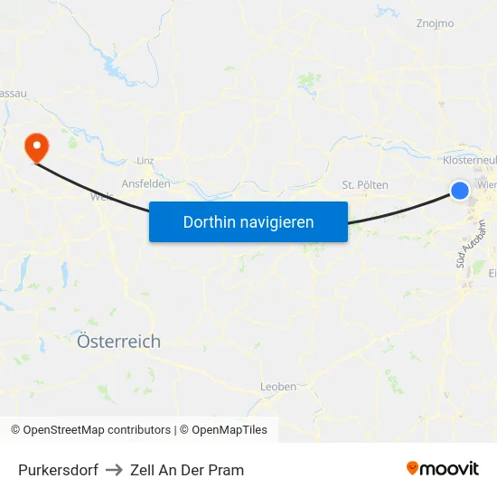 Purkersdorf to Zell An Der Pram map