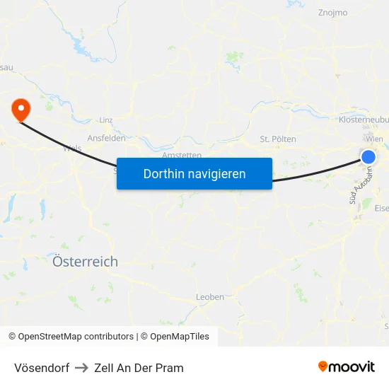 Vösendorf to Zell An Der Pram map