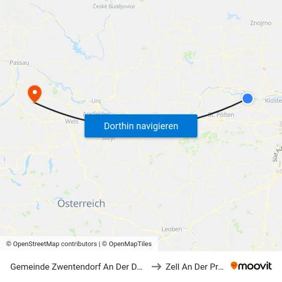 Gemeinde Zwentendorf An Der Donau to Zell An Der Pram map