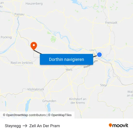 Steyregg to Zell An Der Pram map
