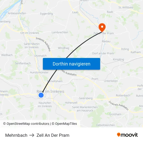 Mehrnbach to Zell An Der Pram map