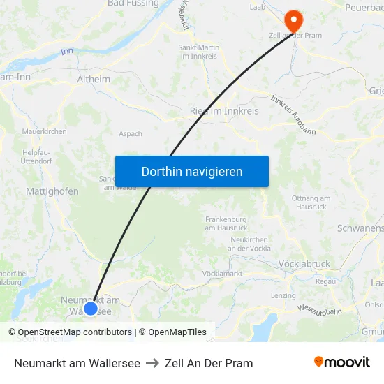 Neumarkt am Wallersee to Zell An Der Pram map