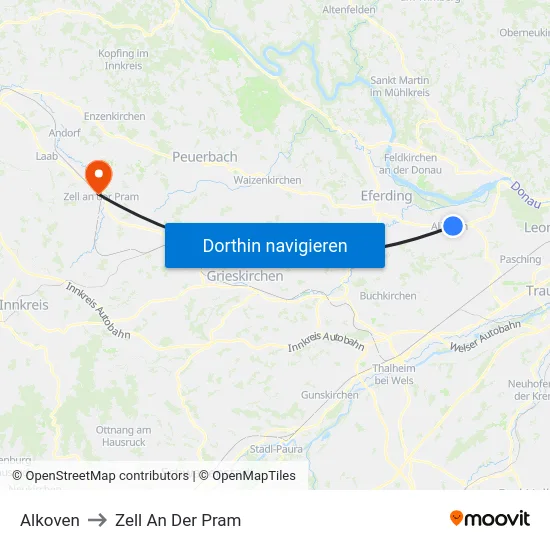 Alkoven to Zell An Der Pram map