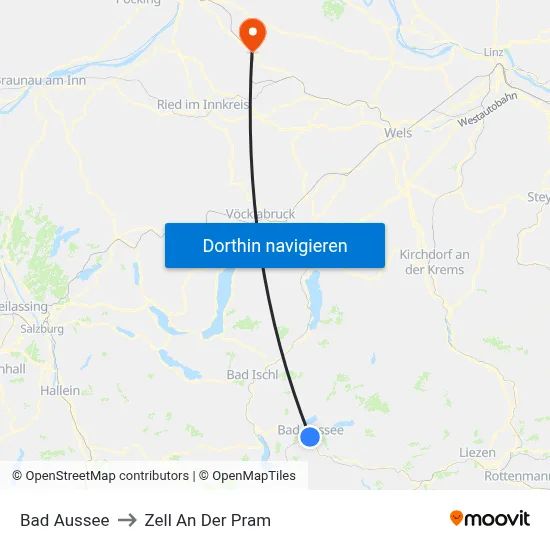 Bad Aussee to Zell An Der Pram map