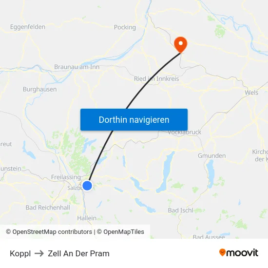 Koppl to Zell An Der Pram map
