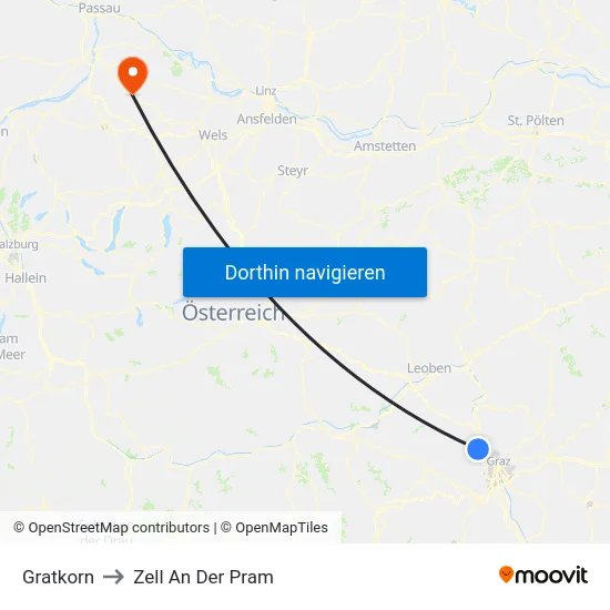 Gratkorn to Zell An Der Pram map