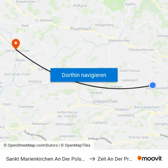 Sankt Marienkirchen An Der Polsenz to Zell An Der Pram map