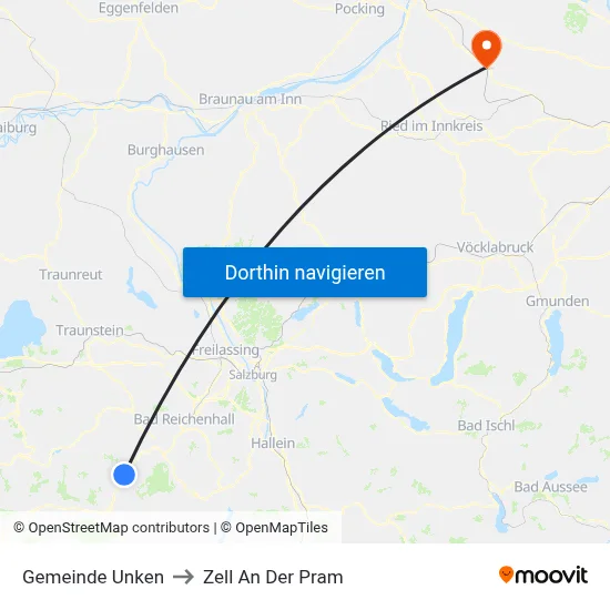 Gemeinde Unken to Zell An Der Pram map