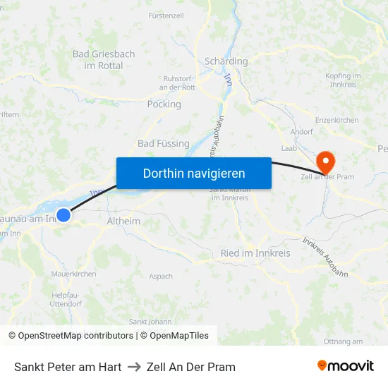 Sankt Peter am Hart to Zell An Der Pram map