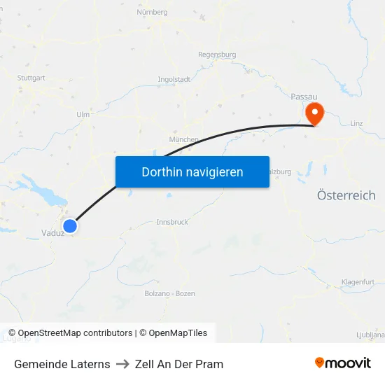 Gemeinde Laterns to Zell An Der Pram map