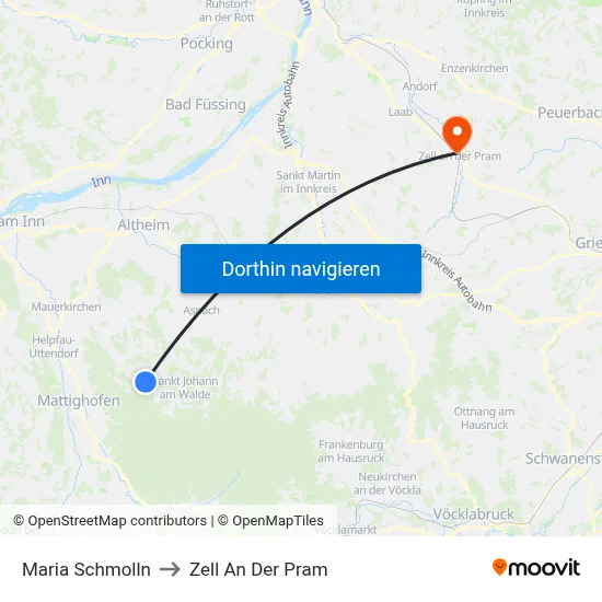 Maria Schmolln to Zell An Der Pram map