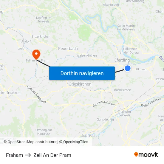 Fraham to Zell An Der Pram map