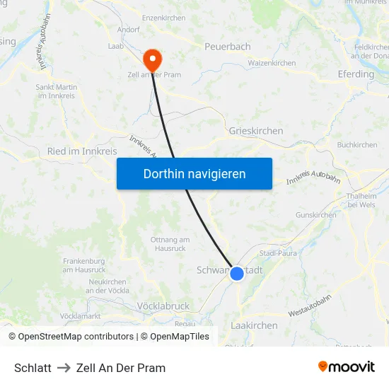 Schlatt to Zell An Der Pram map