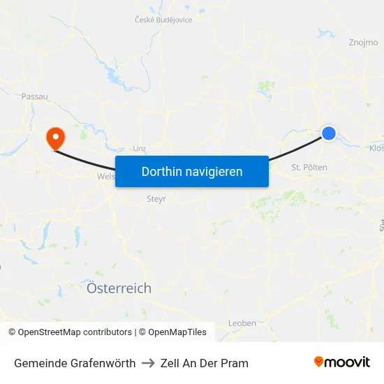 Gemeinde Grafenwörth to Zell An Der Pram map