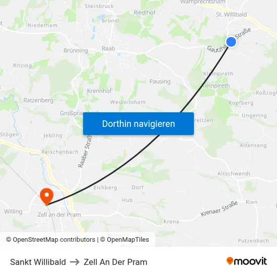Sankt Willibald to Zell An Der Pram map