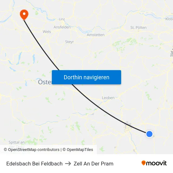 Edelsbach Bei Feldbach to Zell An Der Pram map