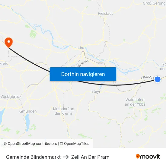 Gemeinde Blindenmarkt to Zell An Der Pram map