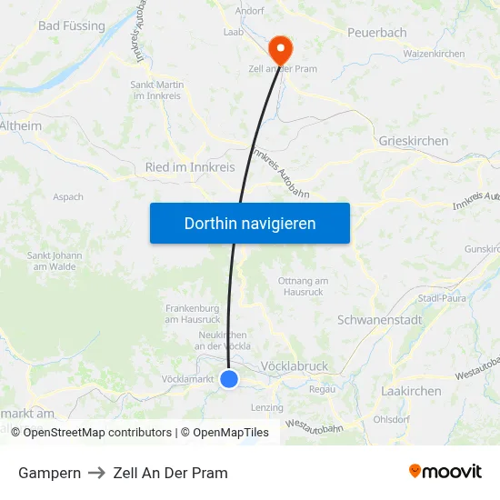 Gampern to Zell An Der Pram map