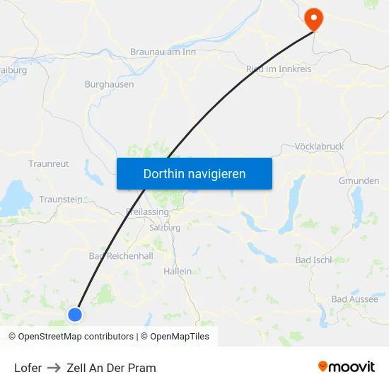 Lofer to Zell An Der Pram map