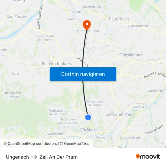 Ungenach to Zell An Der Pram map