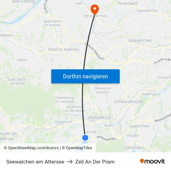 Seewalchen am Attersee to Zell An Der Pram map