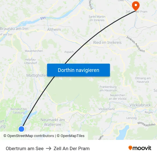 Obertrum am See to Zell An Der Pram map
