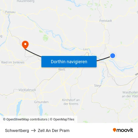 Schwertberg to Zell An Der Pram map
