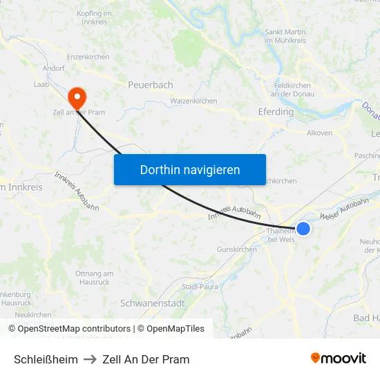 Schleißheim to Zell An Der Pram map