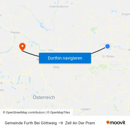 Gemeinde Furth Bei Göttweig to Zell An Der Pram map