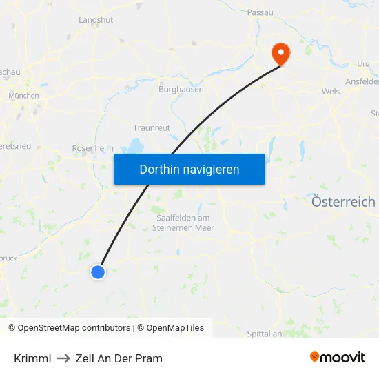 Krimml to Zell An Der Pram map