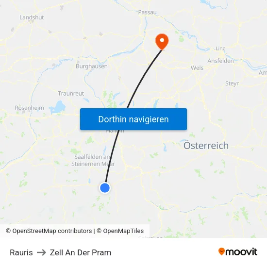 Rauris to Zell An Der Pram map