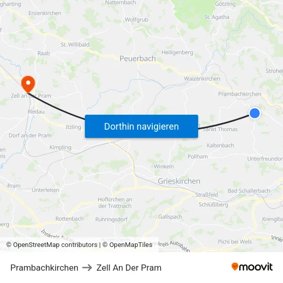 Prambachkirchen to Zell An Der Pram map
