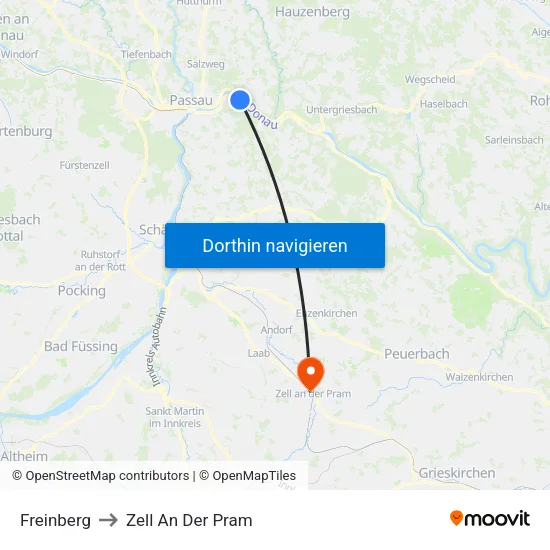 Freinberg to Zell An Der Pram map