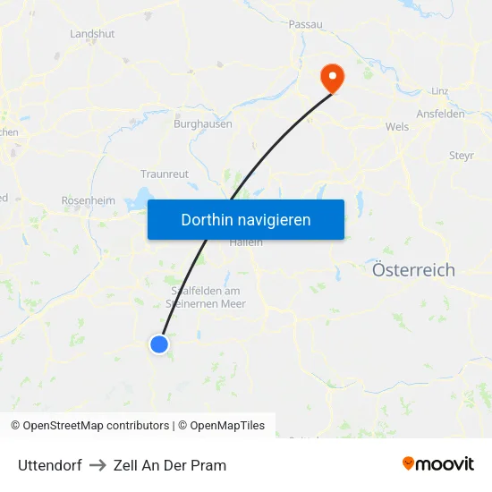 Uttendorf to Zell An Der Pram map