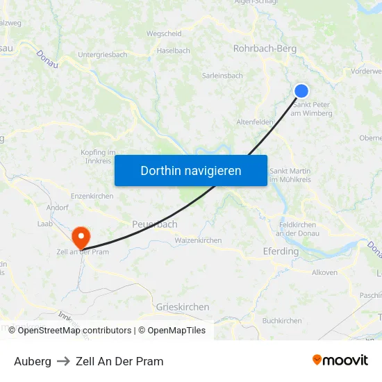Auberg to Zell An Der Pram map
