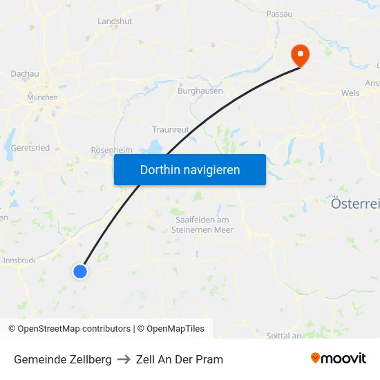 Gemeinde Zellberg to Zell An Der Pram map