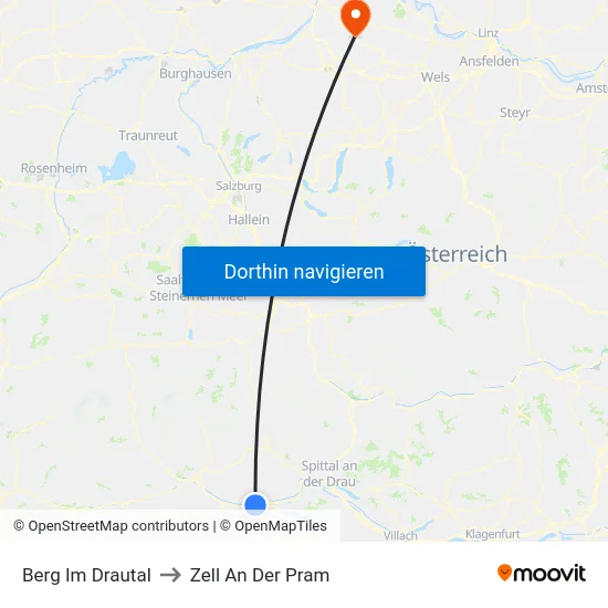 Berg Im Drautal to Zell An Der Pram map