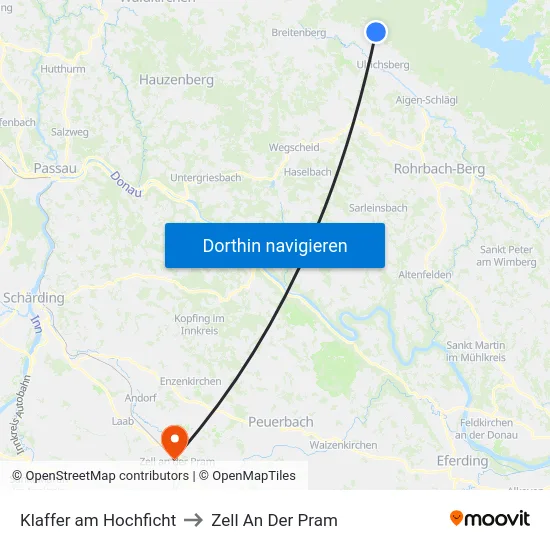 Klaffer am Hochficht to Zell An Der Pram map