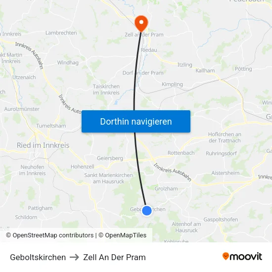 Geboltskirchen to Zell An Der Pram map