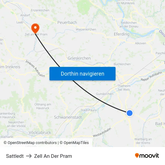 Sattledt to Zell An Der Pram map