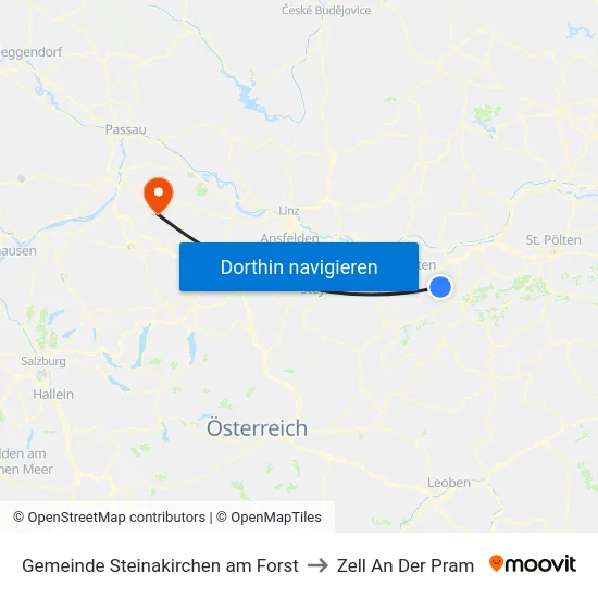 Gemeinde Steinakirchen am Forst to Zell An Der Pram map