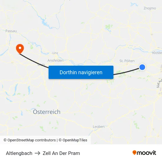 Altlengbach to Zell An Der Pram map