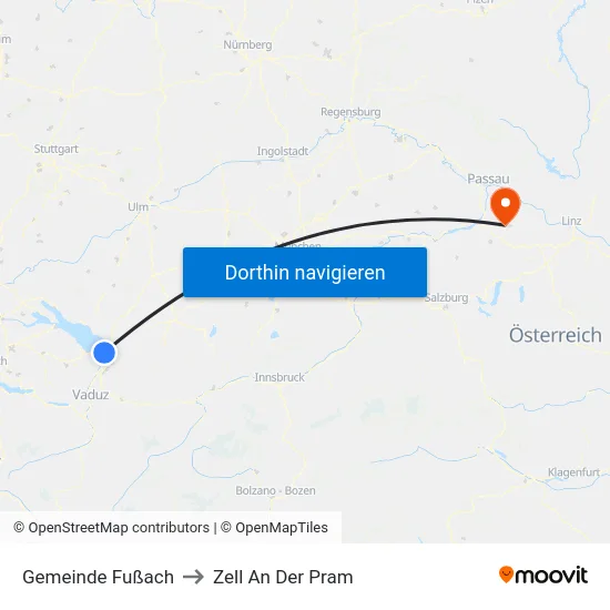 Gemeinde Fußach to Zell An Der Pram map