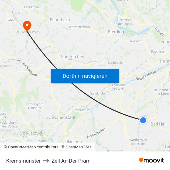 Kremsmünster to Zell An Der Pram map